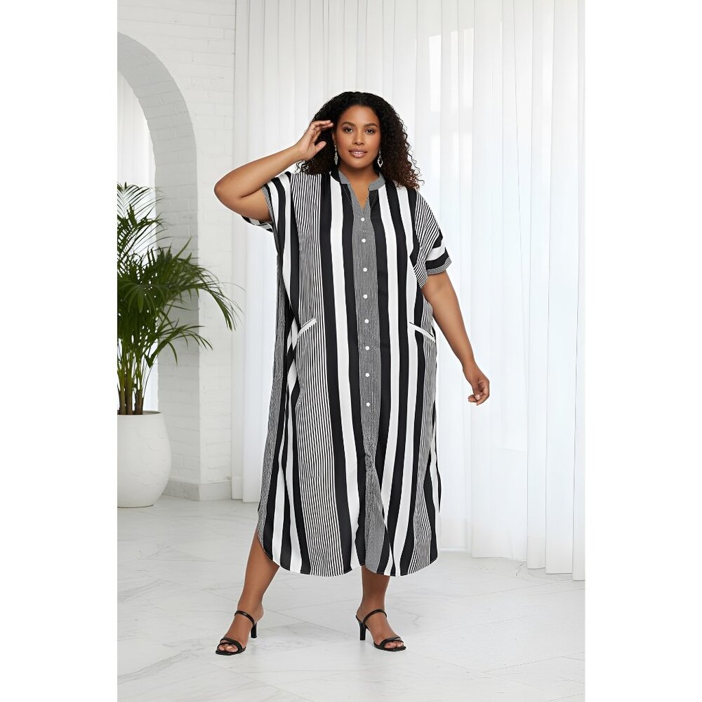 Gypsie Blu Women Button Down Plus Size Kaftan Dress Side Slit Maxi for Partywear